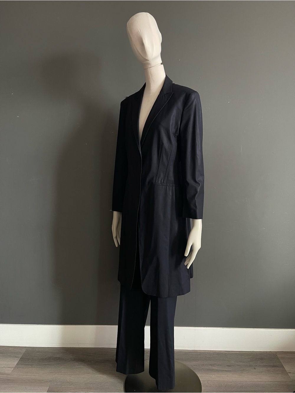 Strenesse Gabriele Strehle Black Virgin Wool Longline Duster Blazer Pant Suit 8